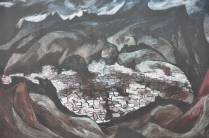 Um dos muitos quadros retratando Quito, de Guayasamin, na Capilla del Hombre, em Quito, no Equador